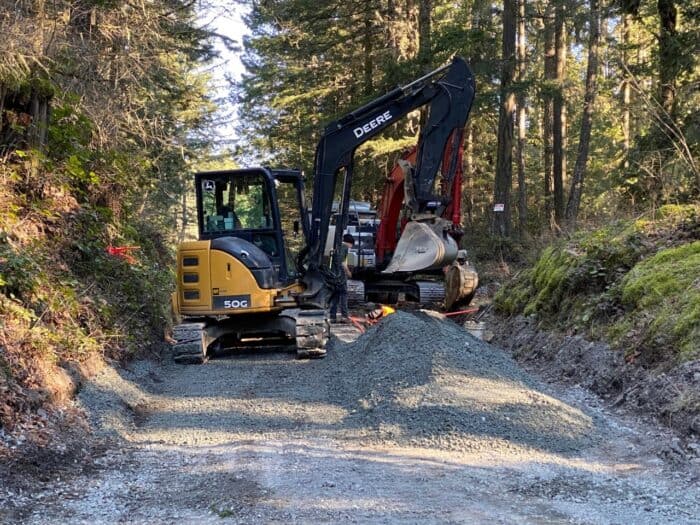 Heavy equipment at work on Dolphin Bay Road