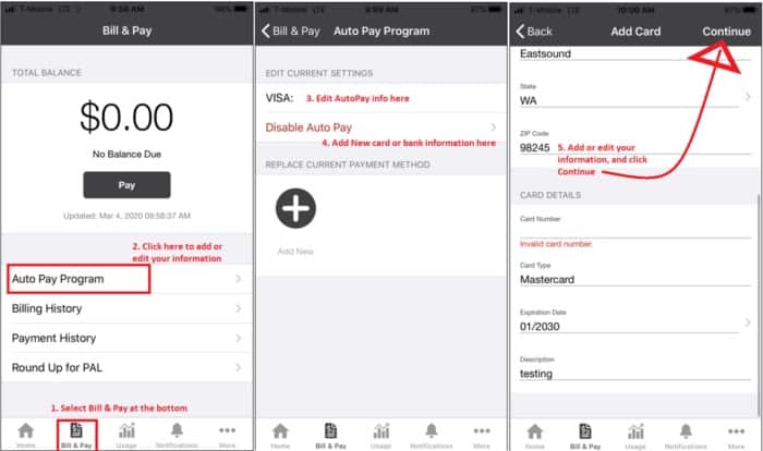 Screenshot of where to find AutoPay link from SmartHub dashboard on the mobile app.