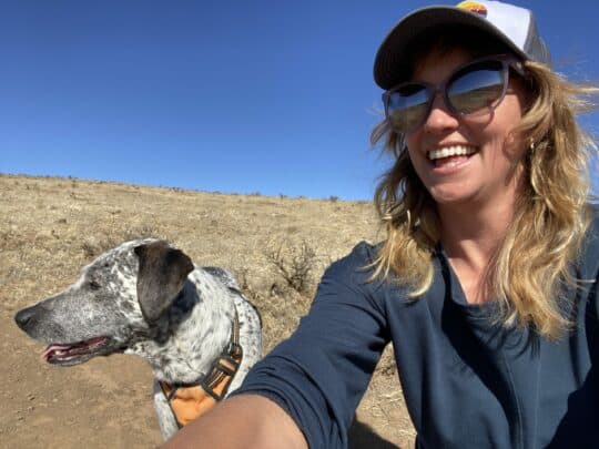 Peps and I hiking during a charge