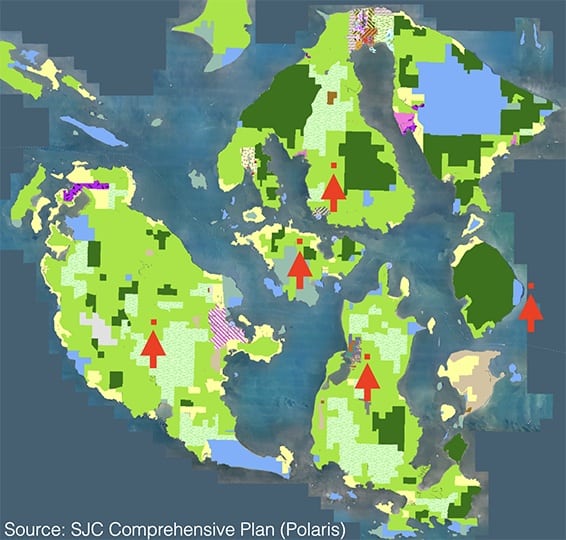 map showing land needed for solar arrays